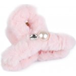 Skřipec do vlasů kožešinový s perlou a broušeným kamenem Varianta: 4 růžová nejsv., Balení: 1 ks – Hledejceny.cz