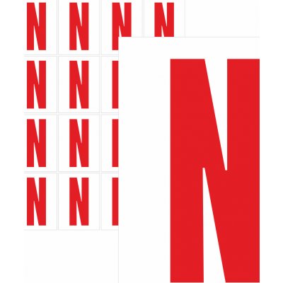 Písmena samolepící červená N samolepící vinylová fólie 75 mm písmo - aršík 4 ks – Zboží Dáma