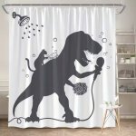 Sprchový závěs se zavěšením grommet top + háčky - Bílý s černým dinosaurem, 240 x 180 cm – Hledejceny.cz
