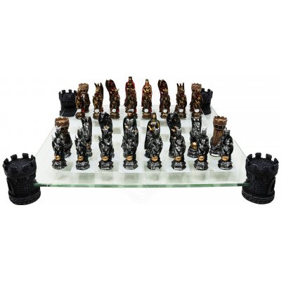 Mayer Chess Šachy Král Artuš zlatostříbrně šachové se skleněnou šachovnicí