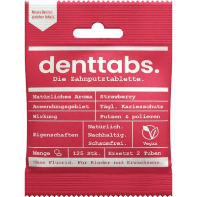Denttabs přírodní zubní pasta v tabletách pro děti jahoda bez fluoridu 125 ks 40 g