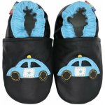 Carozoo Kožené capáčky s koženou podrážkou policie tmavé Černá – Zboží Mobilmania