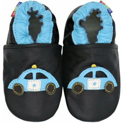 Carozoo Kožené capáčky s koženou podrážkou policie tmavé Černá – Zboží Mobilmania