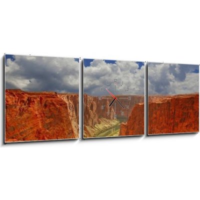 Obraz s hodinami 3D třídílný - 150 x 50 cm - Water in the Beginning of the Grand Canyon Voda na začátku Velkého kaňonu – Zboží Mobilmania