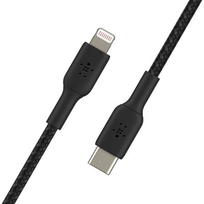 Belkin CAA004bt1MBK oplétaný USB-C - Lightning, 1m, černý – Zbozi.Blesk.cz