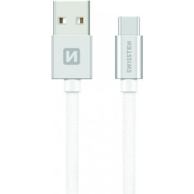 Swissten 71521103 USB 2.0 typ A na C, USB 2.0, zástrčka A - zástrčka C, opletený, 0,2m, stříbrný – Zboží Mobilmania