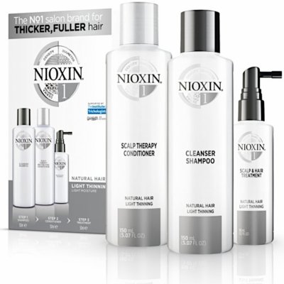 Nioxin System 1 Cleanser šampon 150 ml + System 1 Cleanser šampon 150 ml + System 1 Scalp Revitaliser kondicionér 50 ml System 1 Scalp Treatment Pro jemné a chemicky neošetřené vlasy dárková sada