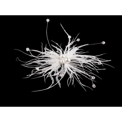 Stoklasa Péřová brož s perlami a broušenými korálky 1 bílá – Zboží Dáma