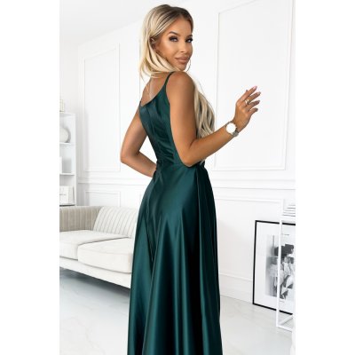Chiara dámské maxi šaty na ramínkách 299-9 lahvově zelené – Zboží Mobilmania