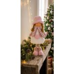 MagicHome Vánoční figurka Holčička s růžovou čepicí růžová látka 16x10x36 cm – Hledejceny.cz