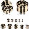 Piercing Šperky eshop akrylový sedlový plug do ucha béžovočerný leopardí vzor S44.17