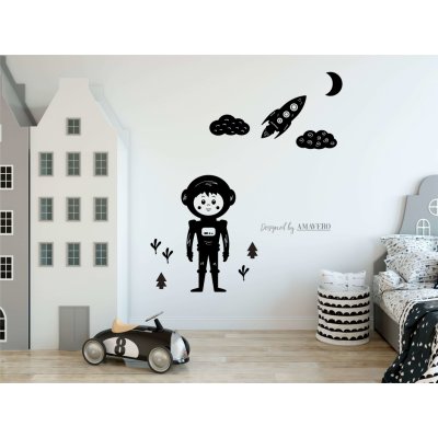 Amavero Samolepka na zeď Malý astronaut - skandinávský styl 100x100 cm set 10 ks bílá – Zboží Mobilmania