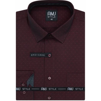 AMJ pánská bavlněná košile dlouhý rukáv regular fit VDR1389 vínová hrubě tečkovaná – Zboží Dáma