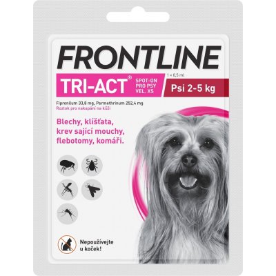 Frontline Tri-Act Spot-On Dog XS 2-5 kg 1 x 0,5 ml – Hledejceny.cz