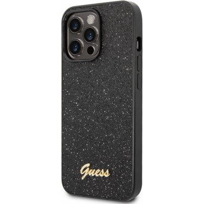 Pouzdro Guess Glitter Flakes Metal Logo Apple iPhone 14 Pro MAX černé – Zboží Mobilmania