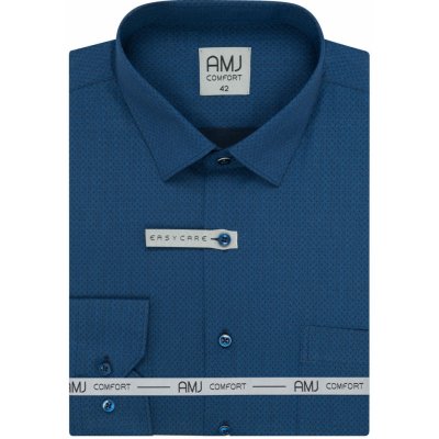 AMJ pánská bavlněná košile dlouhý rukáv slim fit VDSB1388 tmavě modrá vlnkovaná – Zboží Dáma