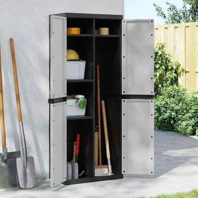 Omaxi Zahradní úložná skříň šedá a černá 65 x 37 x 165 cm PP 889029 – Zboží Mobilmania