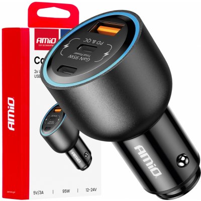 Nabíječka do auta 2x USB C port + USB A port 12/24V 95W AMIO-04372 – Hledejceny.cz