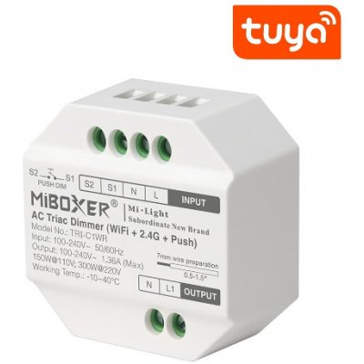 Triakový stmívač a spínač Mi-Light TRI-C1WR pro LED 230V 2,4GHz TUYA PUSH DIM 300W