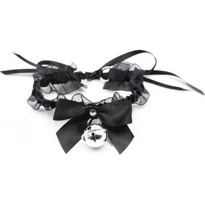 LateToBed BDSM Line Collar with Bow, Bell and Lace Black – Zboží Mobilmania