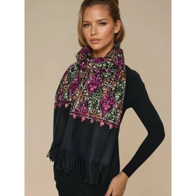 Classic Scarf Vyšívaná kašmírová černá šála – Zboží Mobilmania