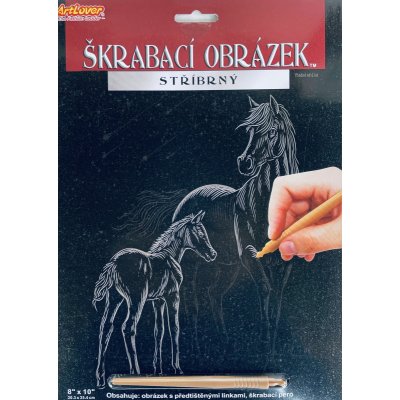 SMT Creatoys Škrabací obrázek stříbrný 20x25cm Kůň a hříbě