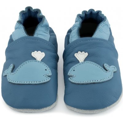 Carozoo kožené capáčky s koženou podrážkou velryba modrá modrá – Zboží Dáma