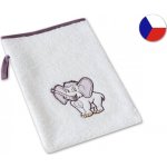 Veba LOTA bílá s výšivkou Slůně tmavá fialová lemovka 15x24 cm žínka – Sleviste.cz