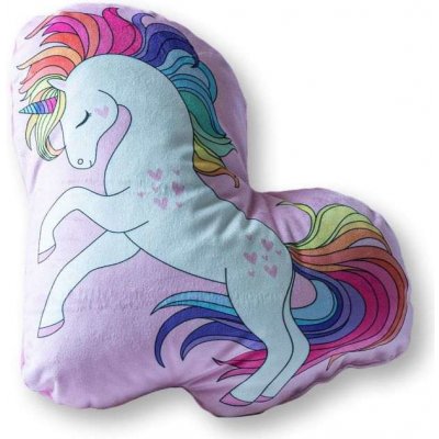 Detexpol Tvarovaný Mikroplyš polštář Jednorožec duha Polyester 33x30 – Zboží Dáma