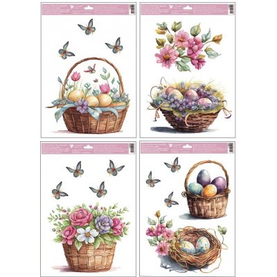 Anděl Přerov Okenní fólie malované velikonoční košíky s glitry 30 x 42 cm – Zbozi.Blesk.cz