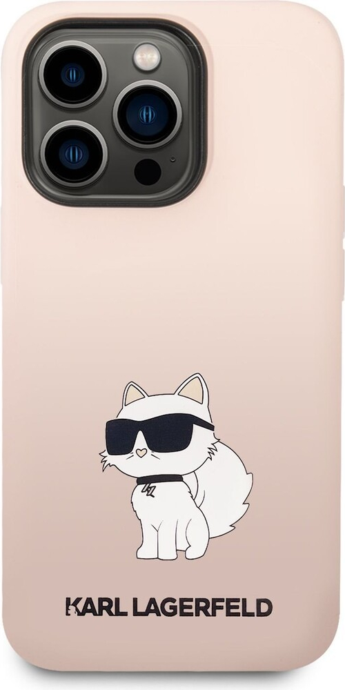 Pouzdro Karl Lagerfeld Liquid Silicone Choupette NFT iPhone 14 Pro Max růžové