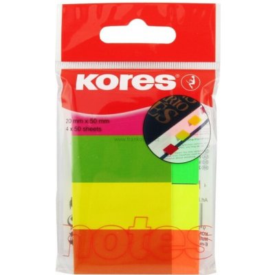 Samolepicí papírové záložky KORES, 50 x 20 mm, 4 x 50 lístků, nenový mix – Hledejceny.cz