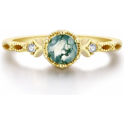 OLIVIE Stříbrný prsten MECHOVÝ ACHÁT GOLD 8392 – Zboží Dáma