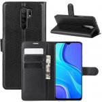 Litchi PU kožené peněženkové pouzdro pro mobilní telefon Xiaomi Redmi 9 - černé – Zboží Živě