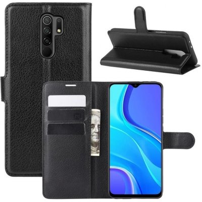Litchi PU kožené peněženkové pouzdro pro mobilní telefon Xiaomi Redmi 9 - černé – Zboží Živě