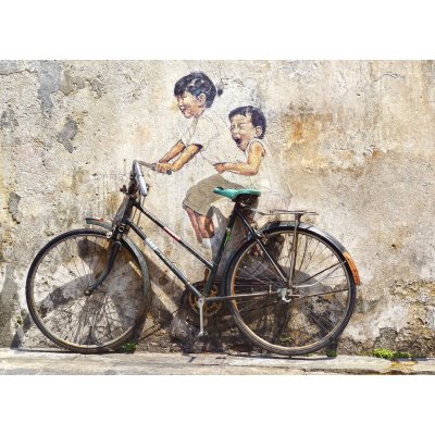 WEBLUX 62780970 Fototapeta papír Little Children on a Bicycle Mural. Malé děti na nástěnné malbě na kole. rozměry 254 x 184 cm – Zbozi.Blesk.cz