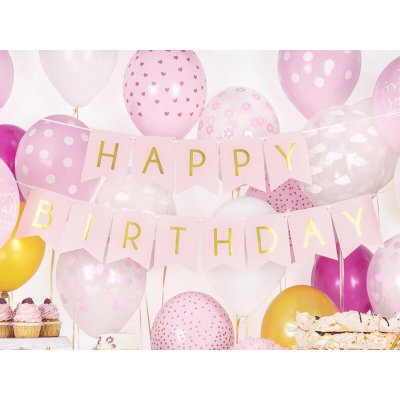 PartyDeco Banner Happy Birthday světle růžový 15 x 175 cm – Zbozi.Blesk.cz