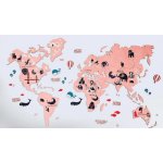Dětská mapa světa nástěnná 2D - RŮŽOVÁ 200x120cm – Zboží Mobilmania