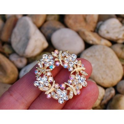 Mona brož květy a motýle broušené sklo zlatá – Zboží Dáma