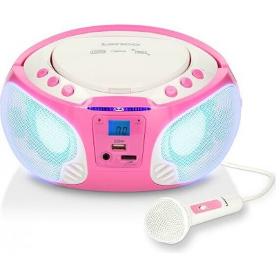 Přenosné FM rádio CD MP3 USB Mikrofon a světelné efekty Růžová barva Lenco SCD 650PK – Hledejceny.cz