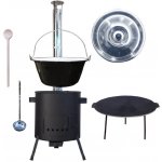 Perfect Home kotlík na guláš smalt 1,2 mm 20 l pánev litinová na grilování 45 cm vysoká žáruvzdorná kotlina 42 cm PLUS 600 nerezový kouřovod poklice nerez 46 cm vařečka – Sleviste.cz