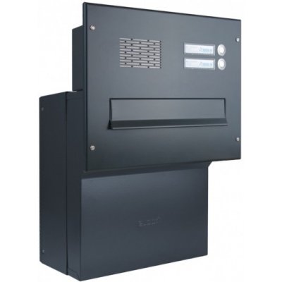 1x poštovní schránka F-041 k zazdění do sloupku + čelní deska s 2x zvonkem a HM ABB - lakovaná - RAL 9005 MAT. - ČERNÁ – Hledejceny.cz