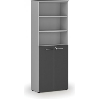 Primo Kombinovaná kancelářská skříň GRAY, dveře na 3 patra, 2128 x 800 x 420 mm, šedá/grafit – Zboží Mobilmania