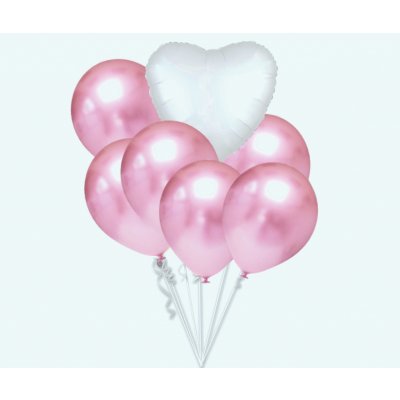 Balónky chromové světle růžové a bílé srdíčko set – Zboží Dáma