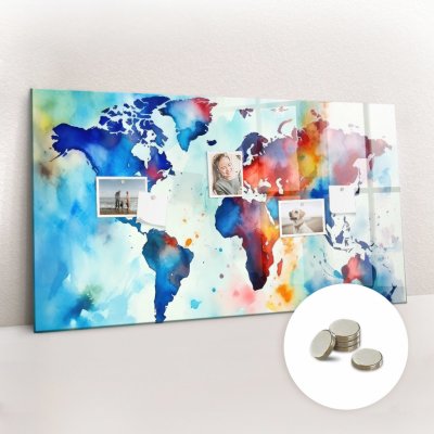 tulup Magnetická Tabule na Zeď Skleněná - Memo Board Kleněnou Přední Stranou - 5 magnetů v balení - 120 x 60 cm - Malovaná mapa