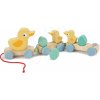 Dřevěná hračka Tender Leaf Toys vláčik na ťahanie Pull Along Ducks s kačičkami a vajíčkami
