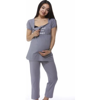 Luxusní těhotenské a kojící pyžamo 1D0996 šedá