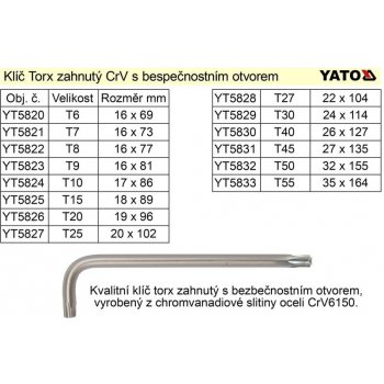 Klíč imbusový TORX T 50 6 ks