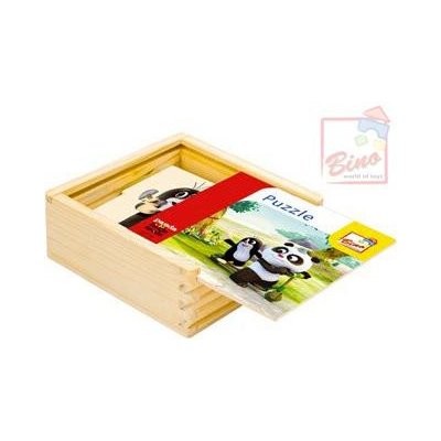 Bino DŘEVO Krteček Krtek a Panda v krabičce natur 16 dílků