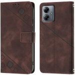 Levné Kryty Peněženkové Embossing Pattern Square Motorola Moto G14 hnědé – Sleviste.cz